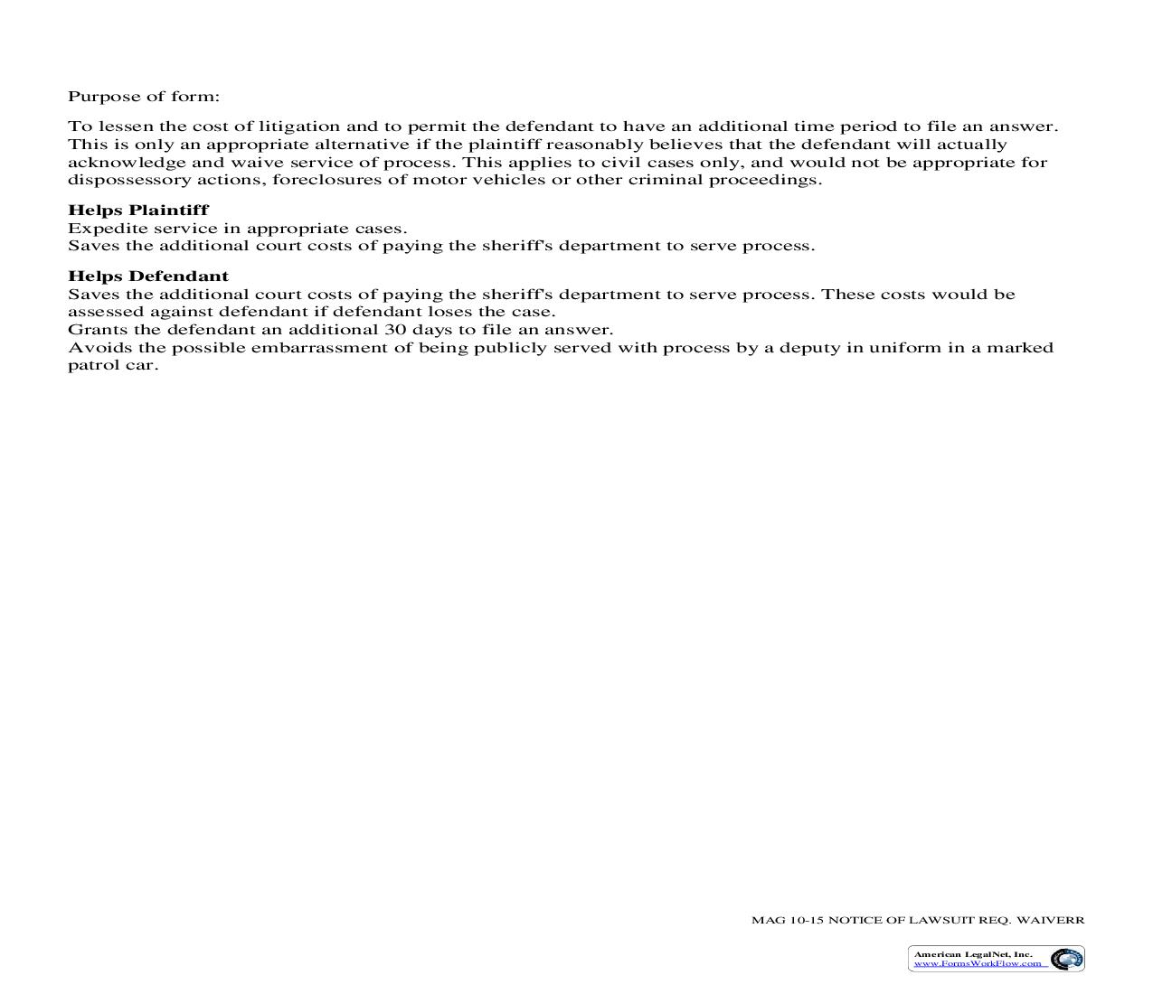 Notice Of Lawsuit And Request For Waiver Of Service Of Summons | Pdf Fpdf Doc Docx | Georgia