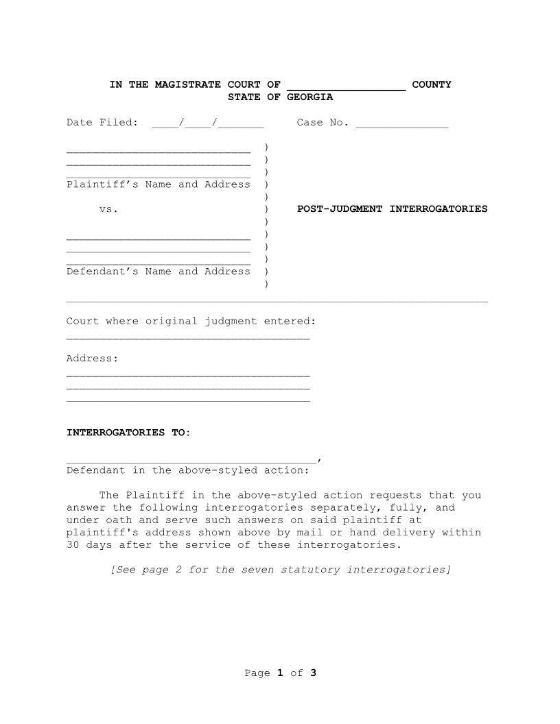 Post Judgment Interrogatories | Pdf Fpdf Docx | Georgia