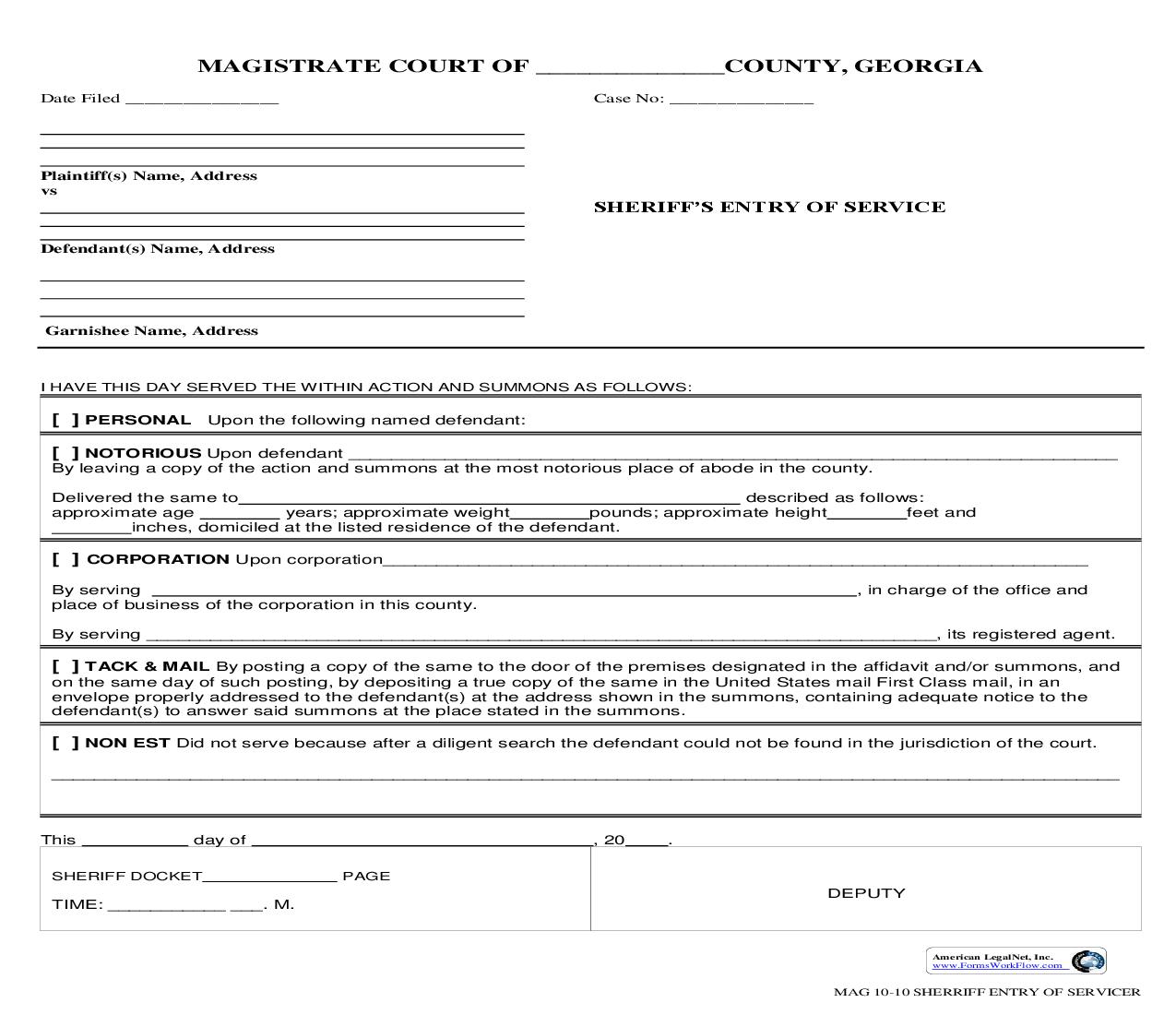 Sheriffs Entry Of Service | Pdf Fpdf Doc Docx | Georgia