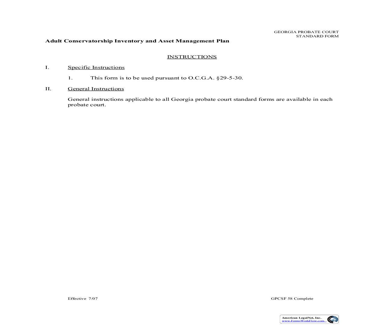 Adult Conservatorship Inventory And Asset Management Plan {GPCSF 58} | Pdf Fpdf Doc Docx | Georgia