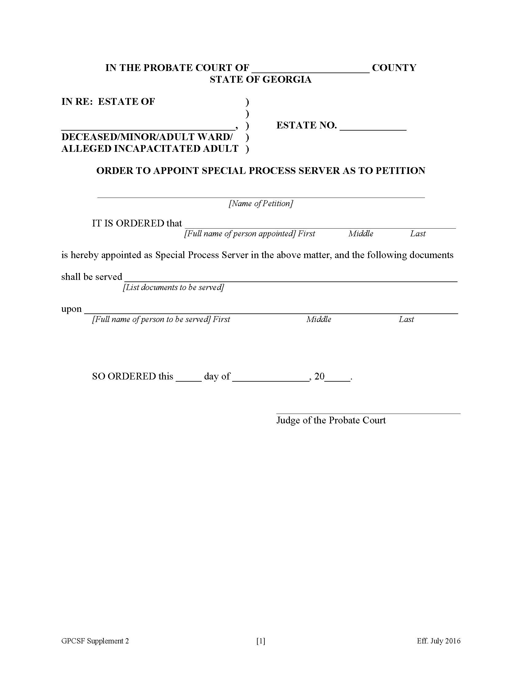 Appointment Of Special Process Server {Supp 2} | Pdf Fpdf Doc Docx | Georgia