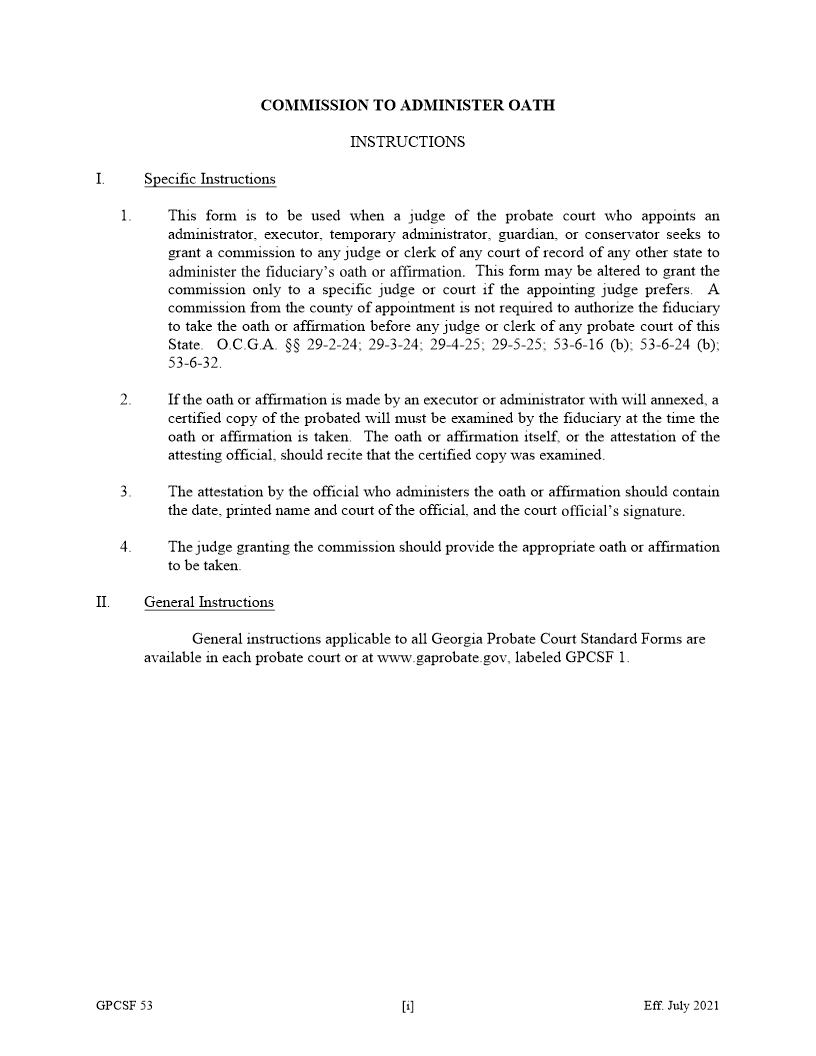 Commission To Administer Oath  {GPCSF 53} | Pdf Fpdf Doc Docx | Georgia
