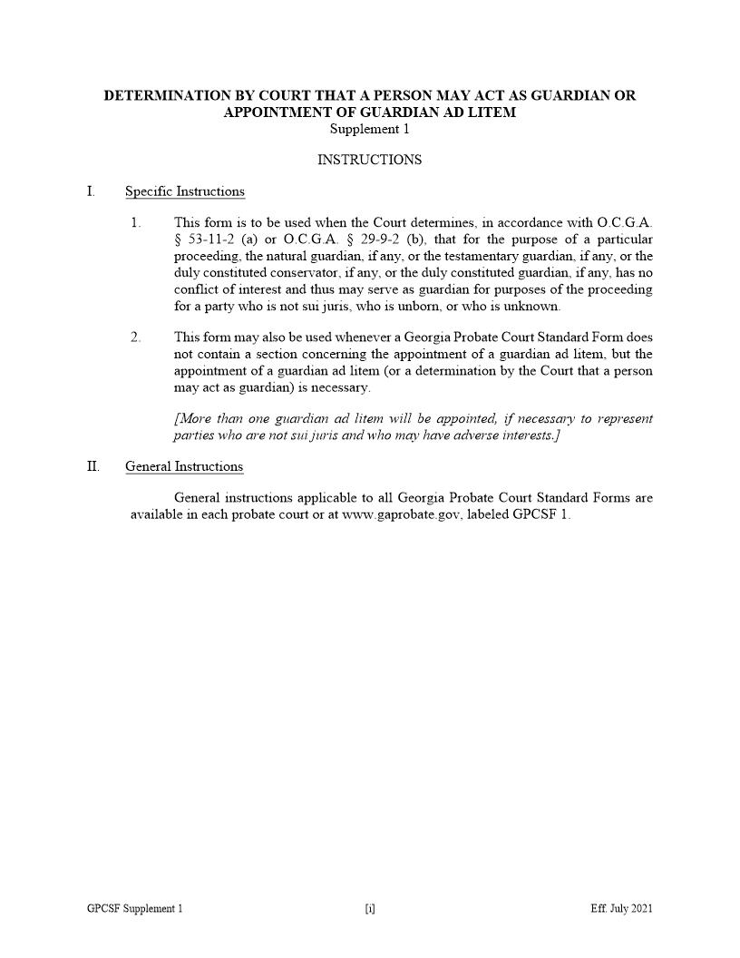 Determination By Court That A Person May Act As Guardian {Supp 1} | Pdf Fpdf Doc Docx | Georgia