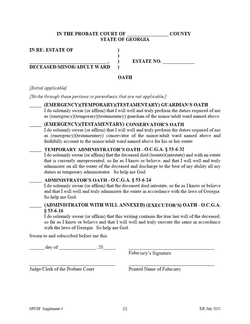 Oath {Supp 4} | Pdf Fpdf Doc Docx | Georgia