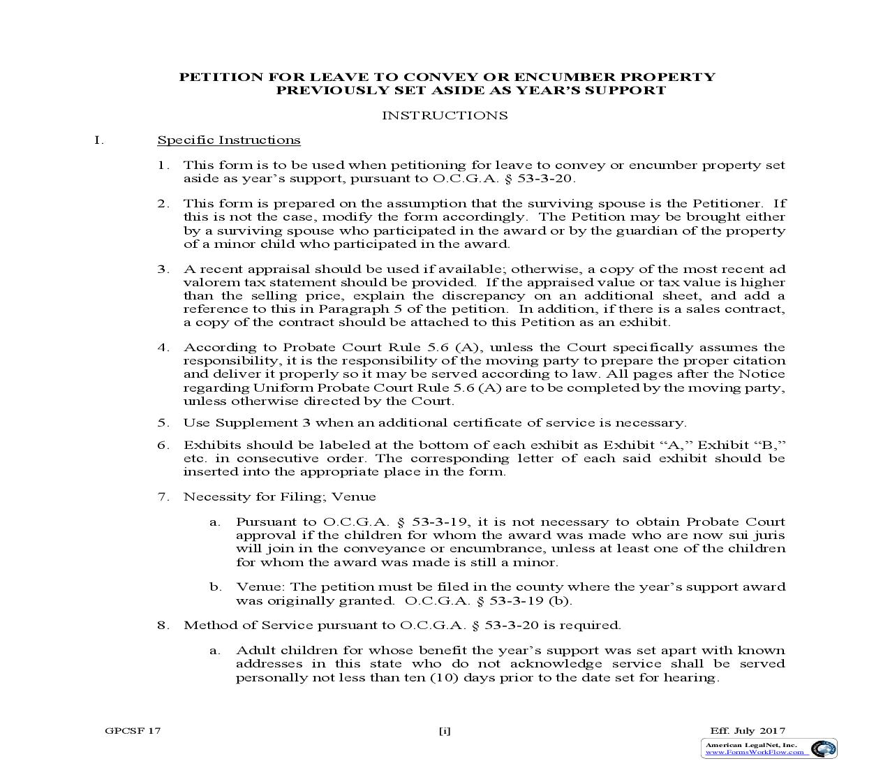 Petition For Leave To Convey Or Encumber Property Previously Set Aside {GPCSF 17} | Pdf Fpdf Doc Docx | Georgia