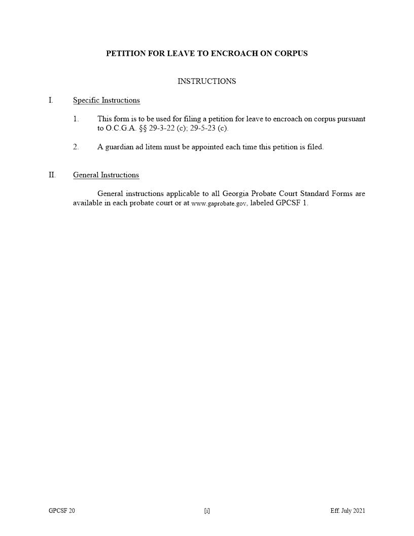 Petition For Leave To Encroach On Corpus{GPCSF 20} | Pdf Fpdf Doc Docx | Georgia