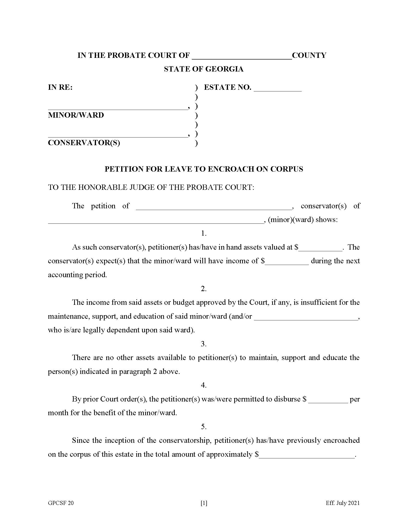 Petition For Leave To Encroach On Corpus{GPCSF 20} | Pdf Fpdf Doc Docx | Georgia