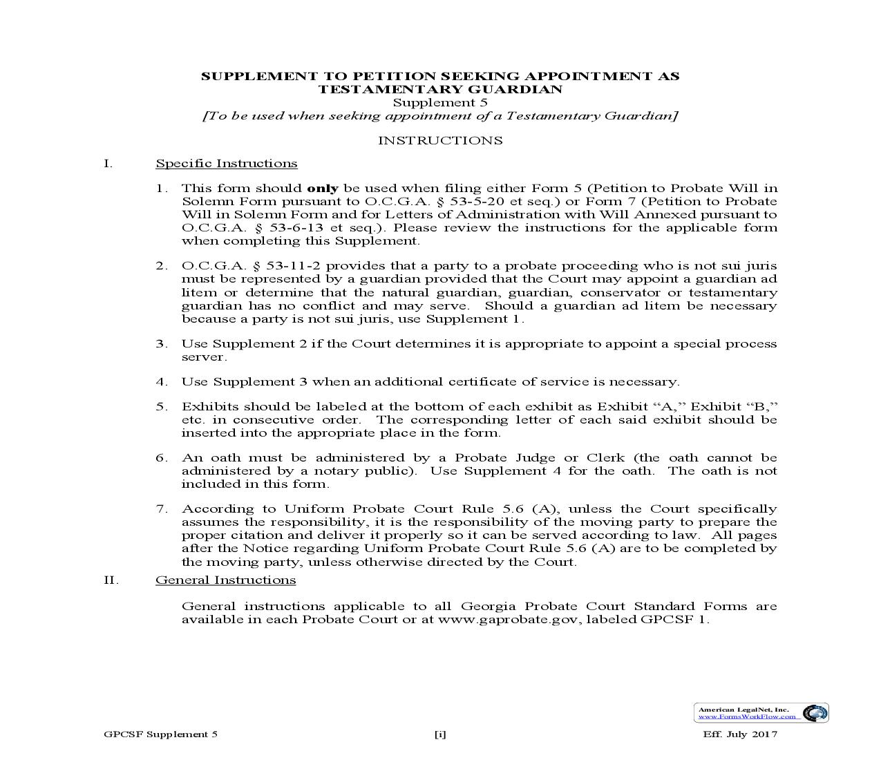 Petition For Letters Of Testamentary Guardianship {Supp 5} | Pdf Fpdf Doc Docx | Georgia