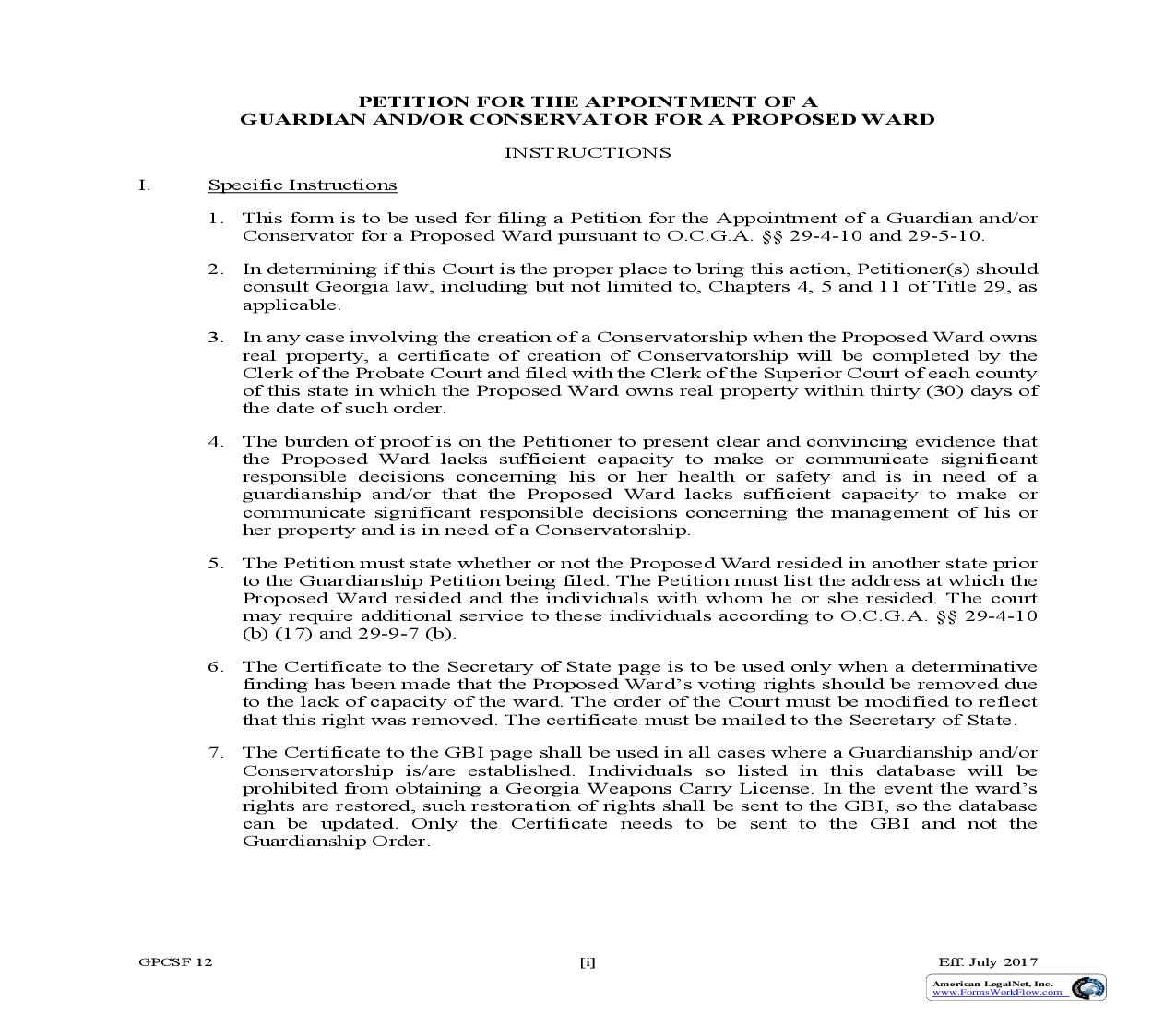 Petition For The Appointment Of Guardian And Conservator For Proposed Ward {GPCSF 12} | Pdf Fpdf Doc Docx | Georgia