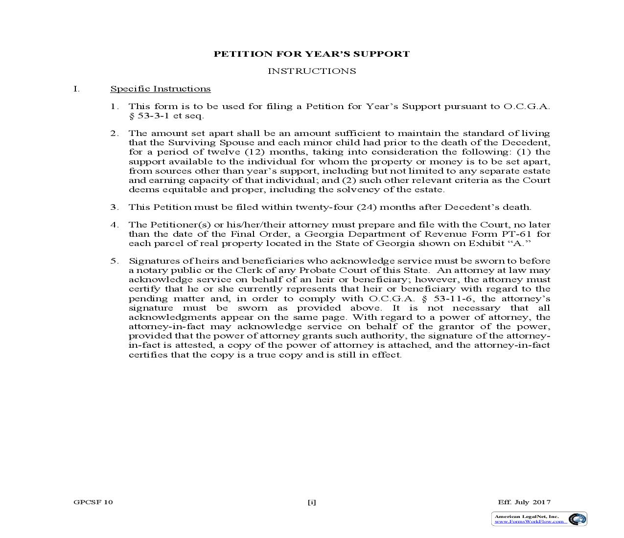 Petition For Years Support {GPCSF 10} | Pdf Fpdf Doc Docx | Georgia