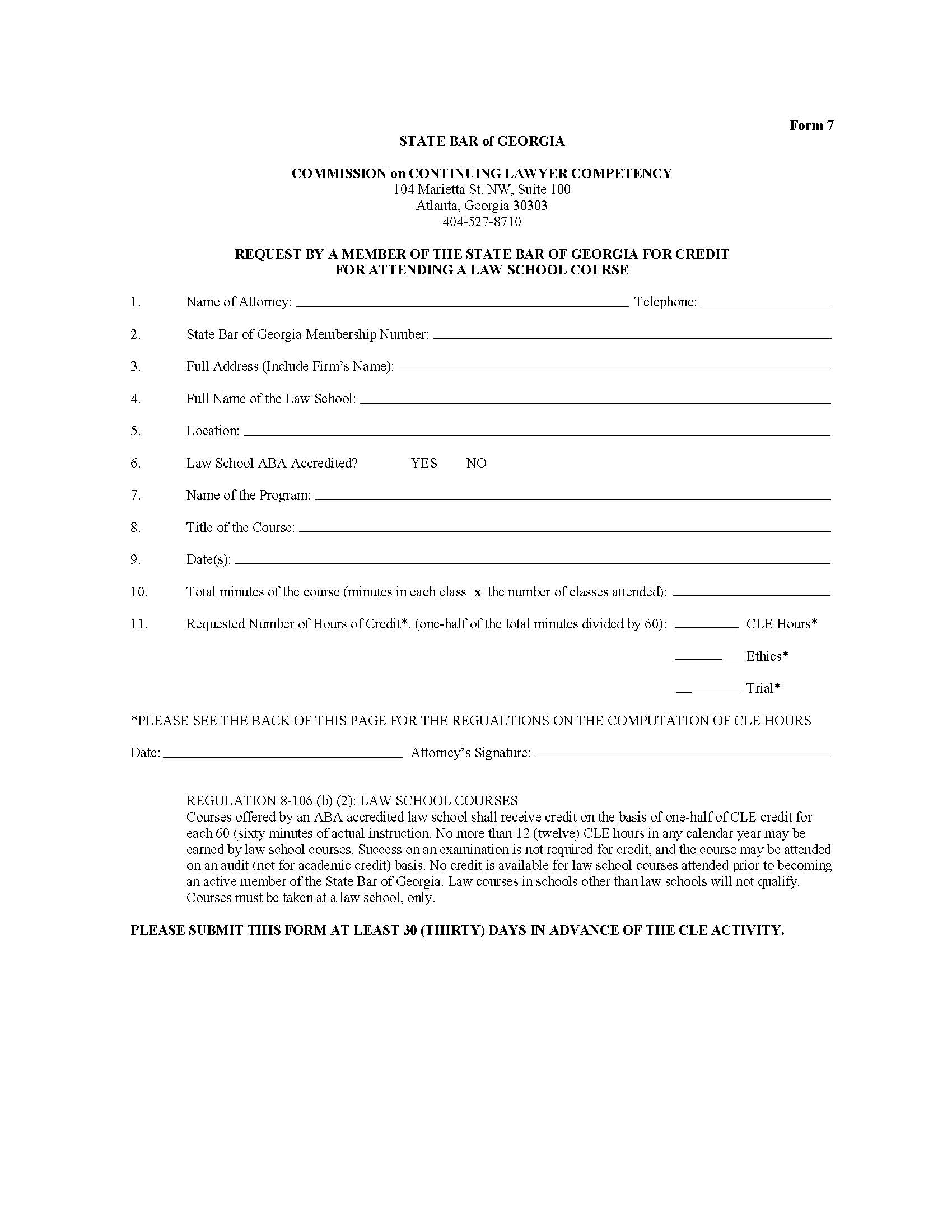 Request By A Member Of The State Bar Of Georgia For Credit {7} | Pdf Fpdf Docx | Georgia