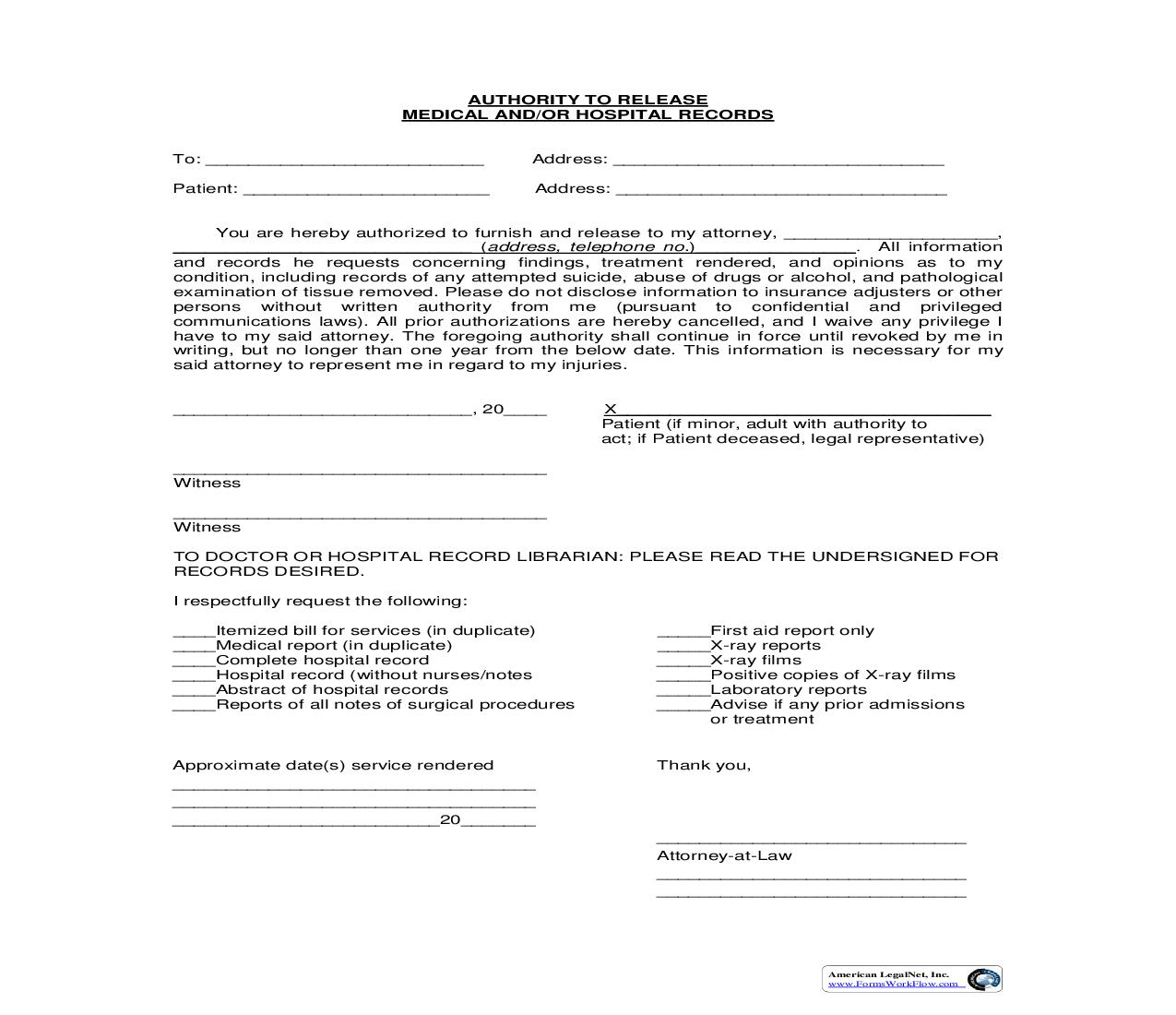 Authority To Release Medical And Or Hospital Records | Pdf Fpdf Doc Docx | Georgia