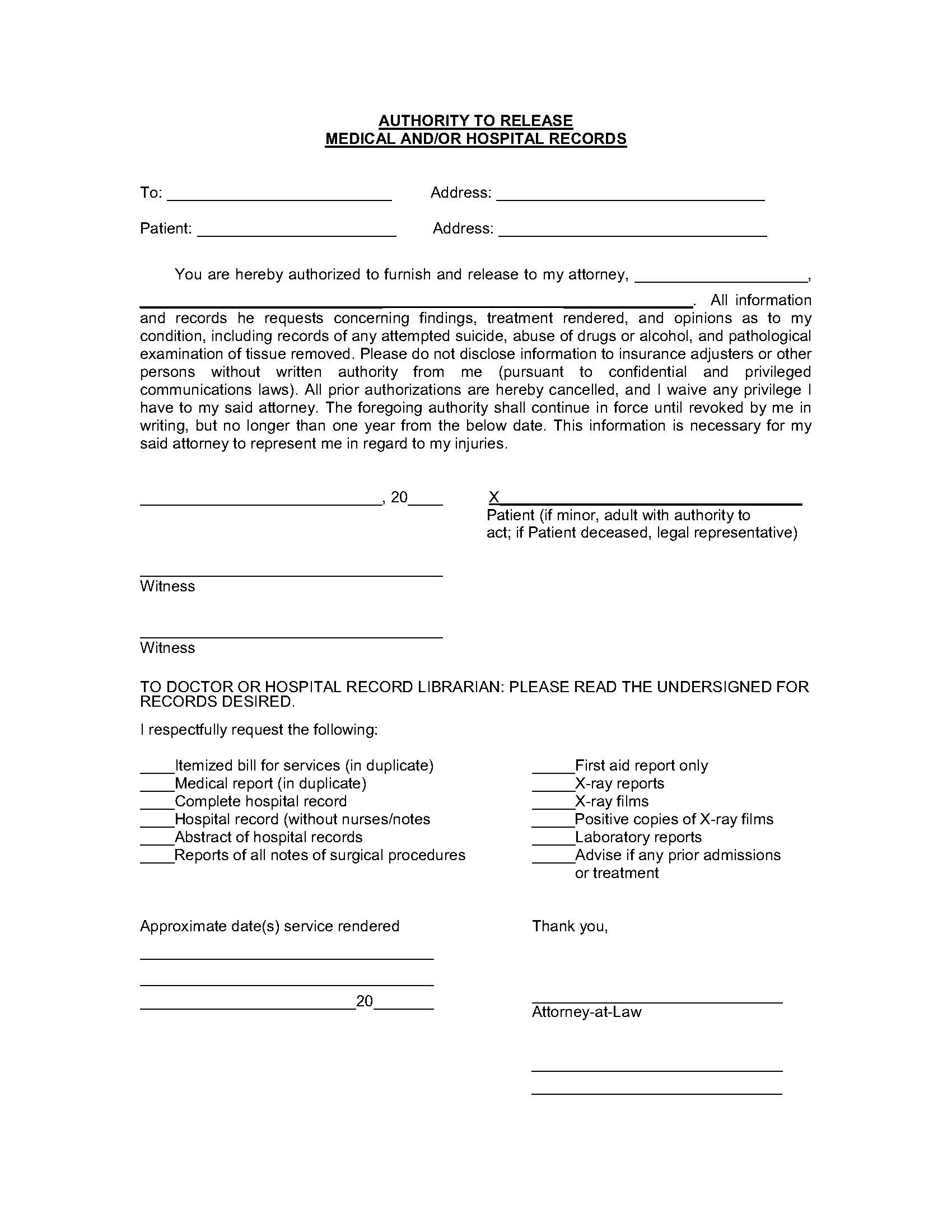 Authority To Release Medical And Or Hospital Records | Pdf Fpdf Doc Docx | Georgia