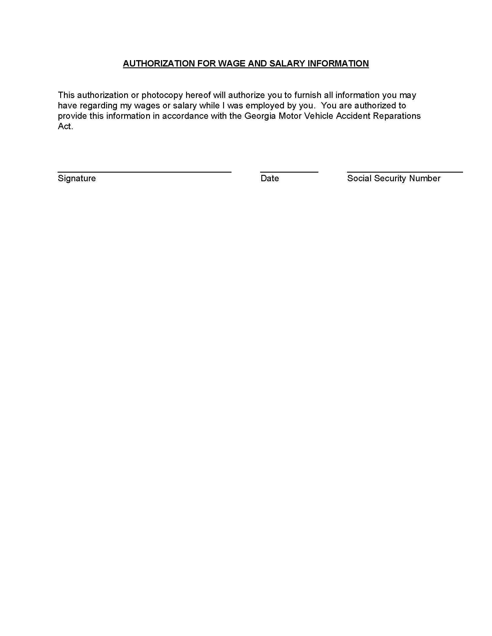 Authorization For Wage And Salary Information | Pdf Fpdf Doc Docx | Georgia