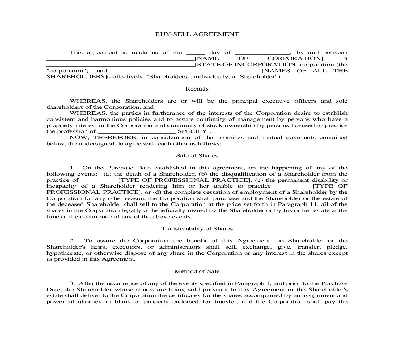 Buy Sell Agreement | Pdf Fpdf Doc Docx | Georgia