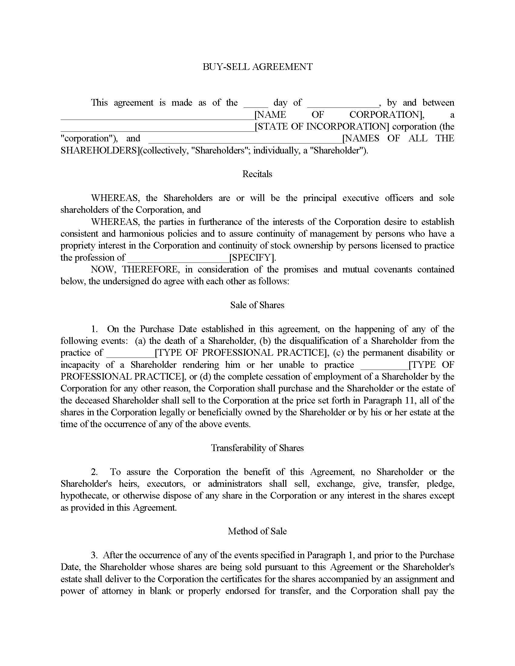 Buy Sell Agreement | Pdf Fpdf Doc Docx | Georgia