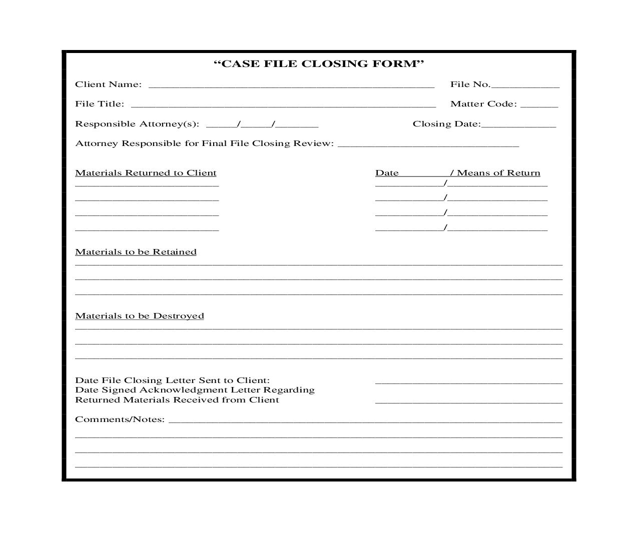 Case File Closing Form | Pdf Fpdf Doc Docx | Georgia