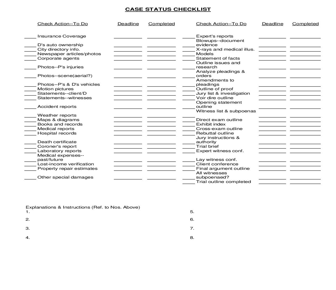 Case Status Checklist (Personal Injury) | Pdf Fpdf Doc Docx | Georgia