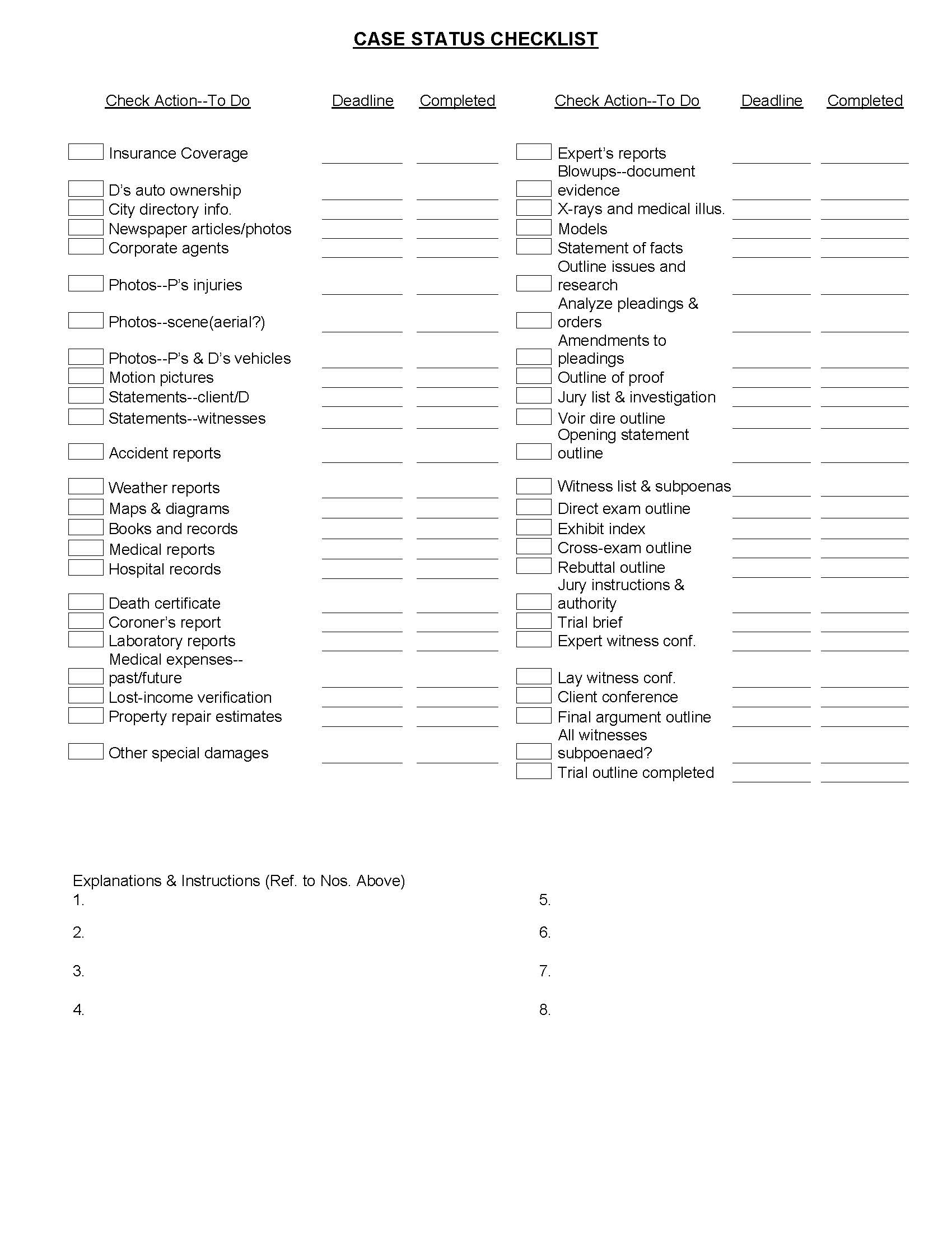 Case Status Checklist (Personal Injury) | Pdf Fpdf Doc Docx | Georgia