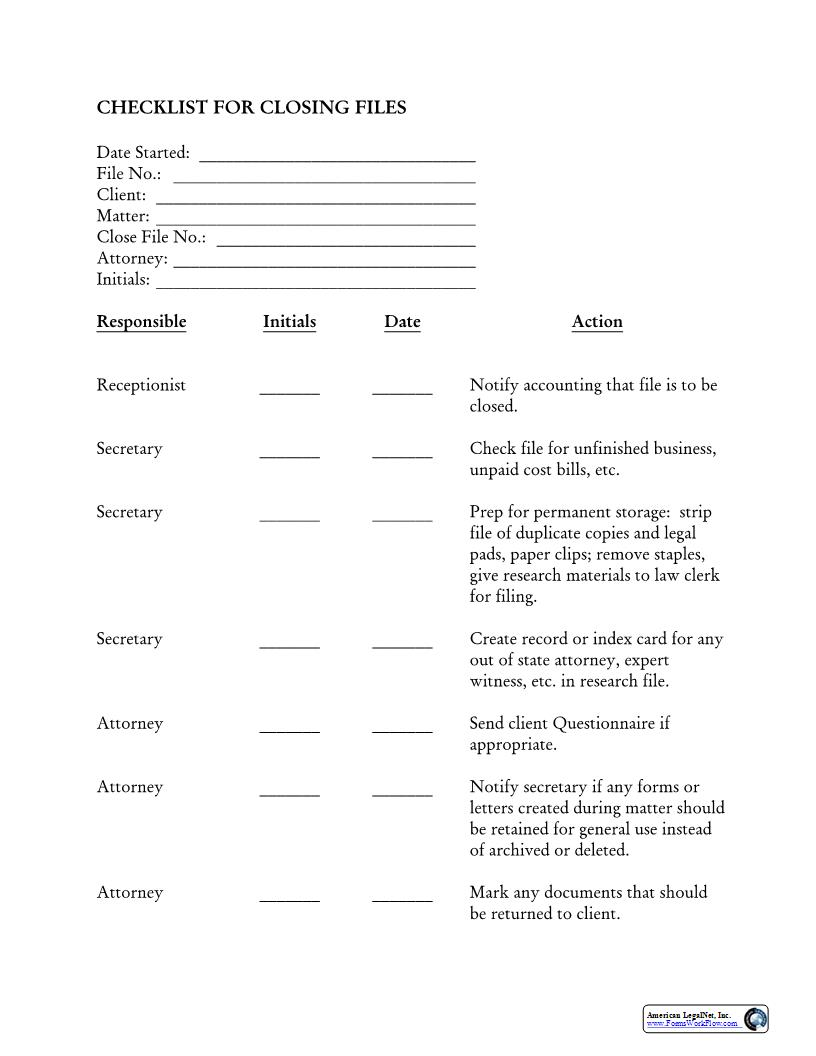 Checklist For Closing Files | Pdf Fpdf Docx | Georgia
