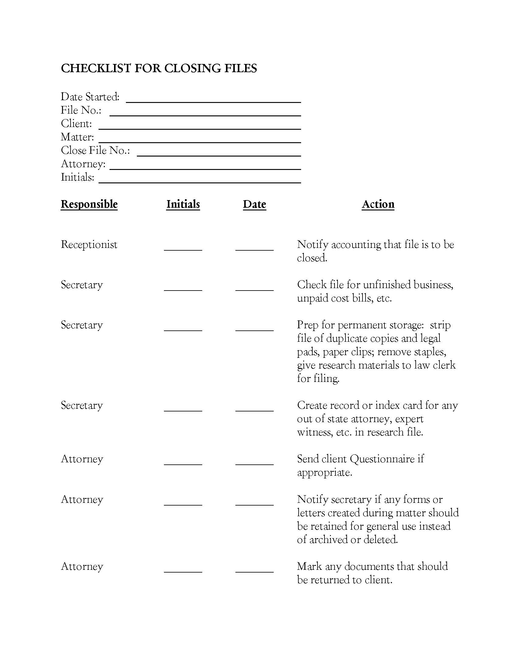 Checklist For Closing Files | Pdf Fpdf Docx | Georgia