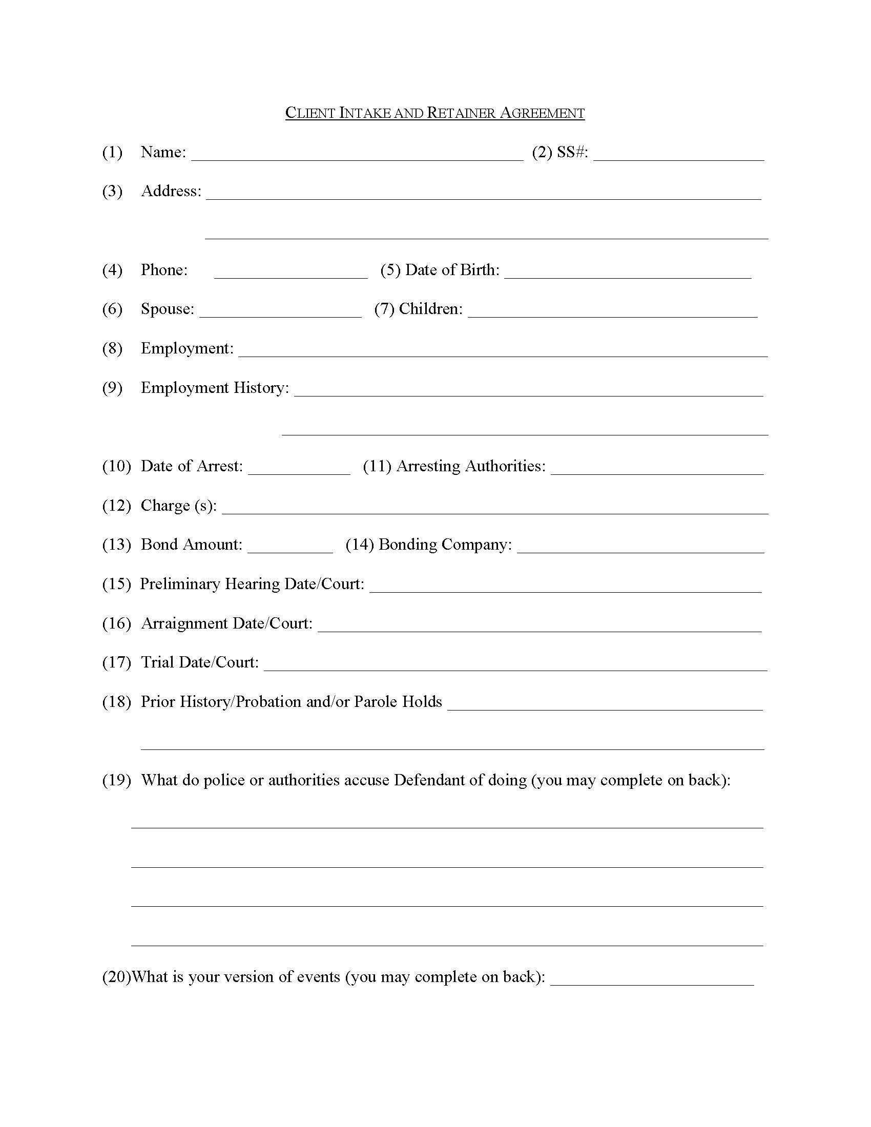 Client Intake And Retainer Agreement | Pdf Fpdf Doc Docx | Georgia