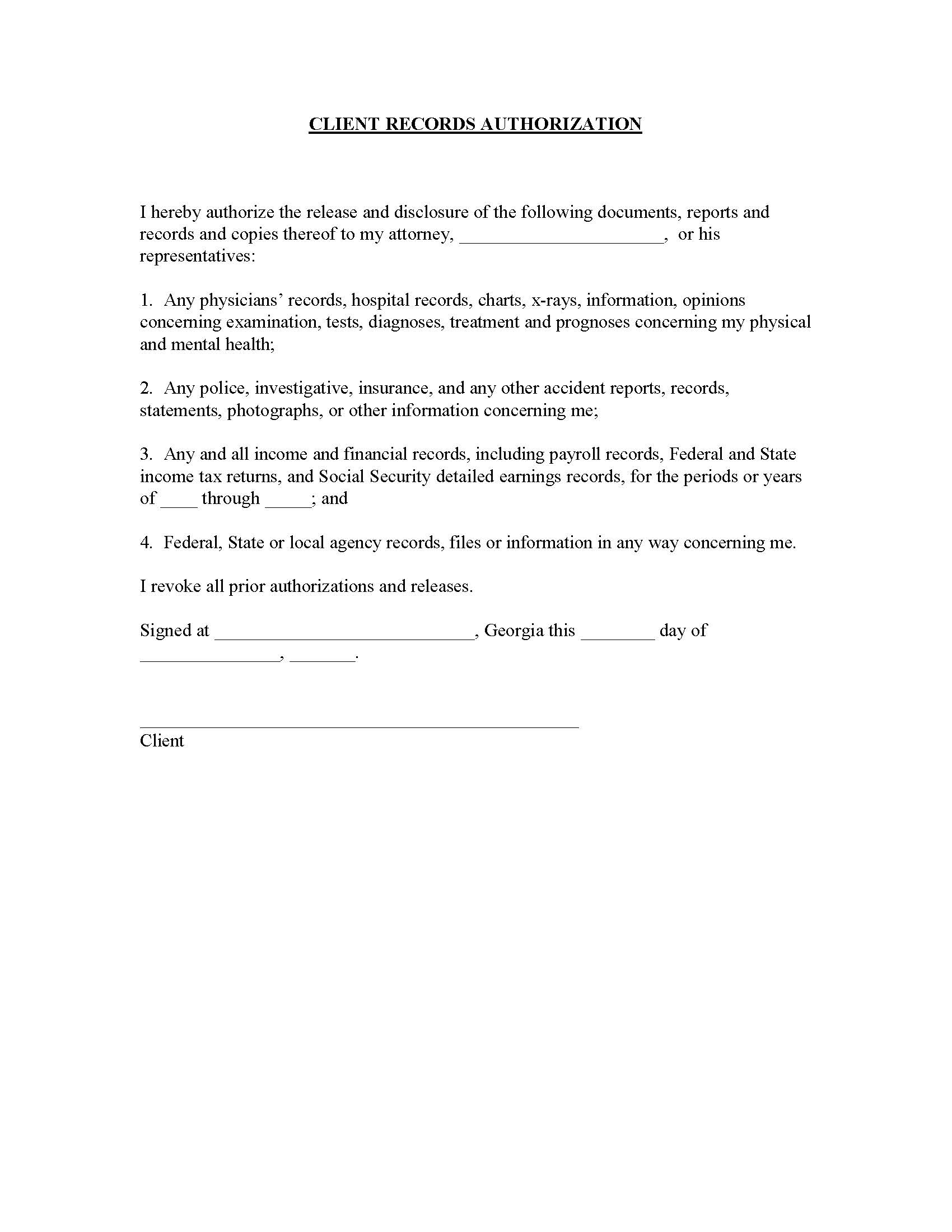 Client Records Authorization | Pdf Fpdf Doc Docx | Georgia