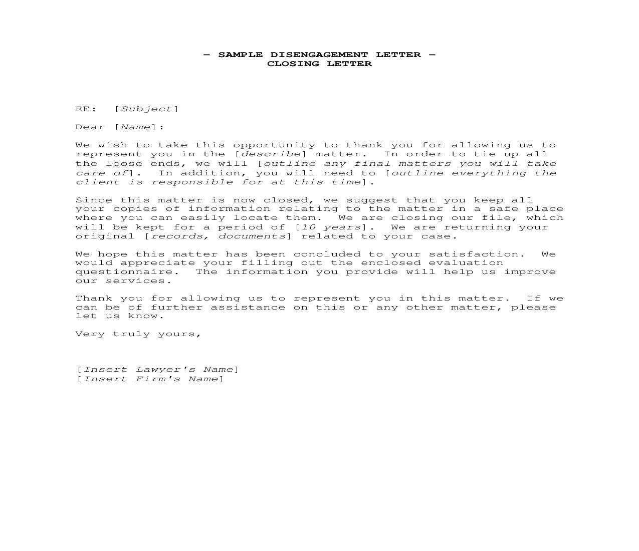 Disengagement Letter - Closing Letter (Sample And Form) | Pdf Fpdf Doc Docx | Georgia