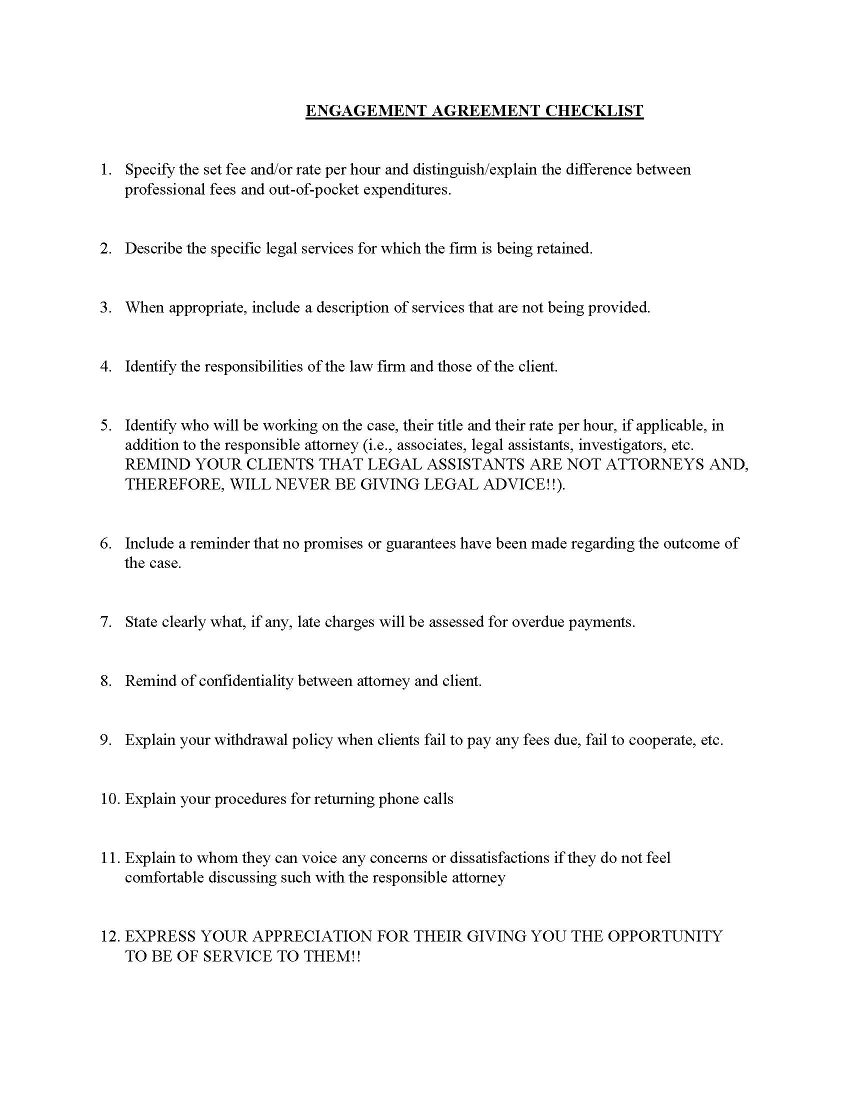 Engagement Agreement Checklist | Pdf Fpdf Doc Docx | Georgia