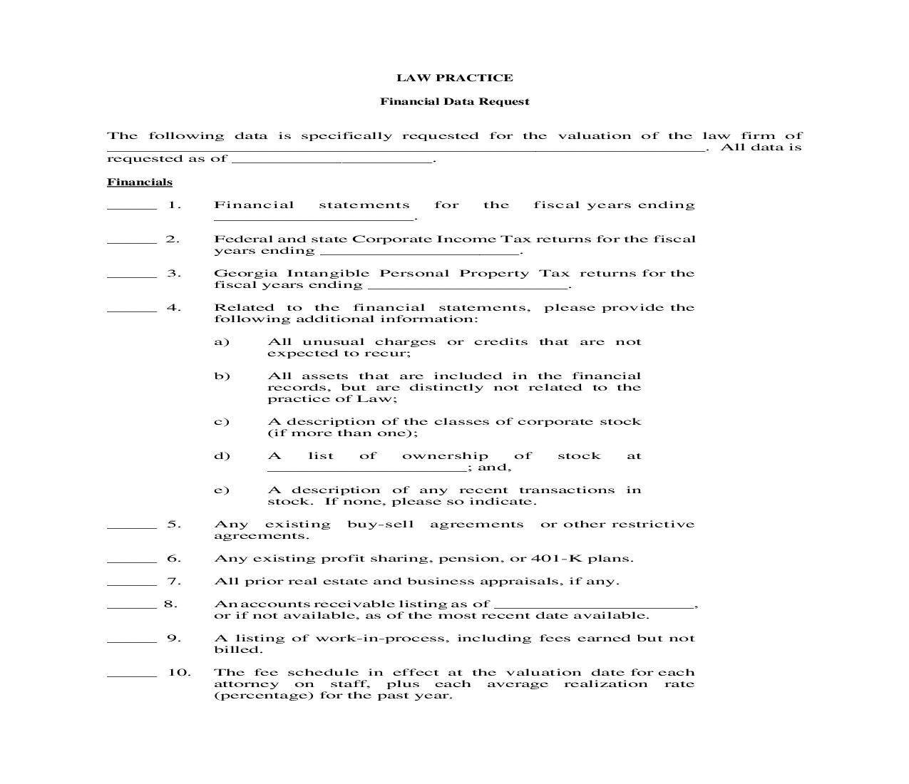 Law Practice Financial Data Request | Pdf Fpdf Doc Docx | Georgia