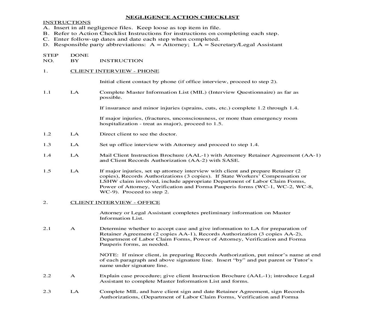 Negligence Action Checklist | Pdf Fpdf Doc Docx | Georgia