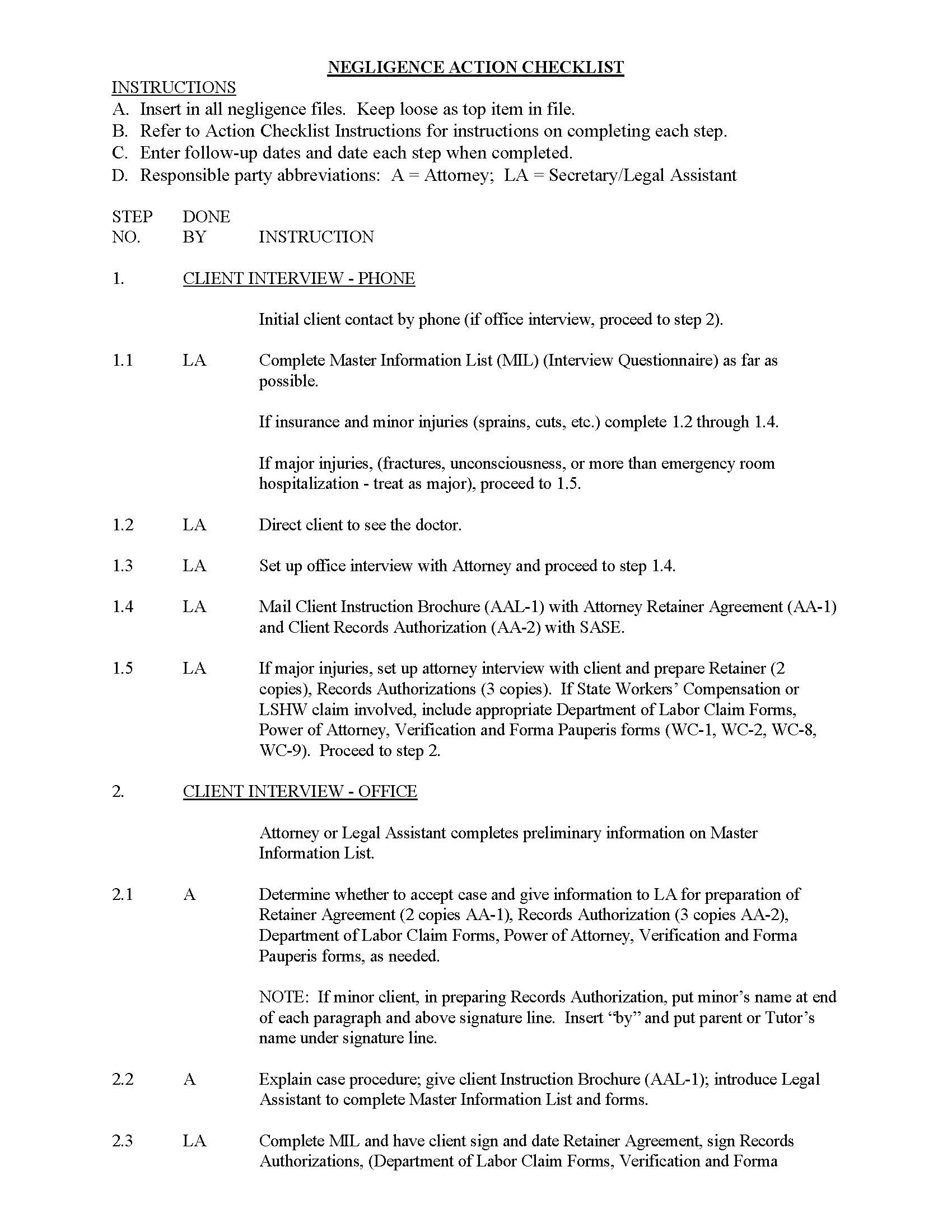 Negligence Action Checklist | Pdf Fpdf Doc Docx | Georgia