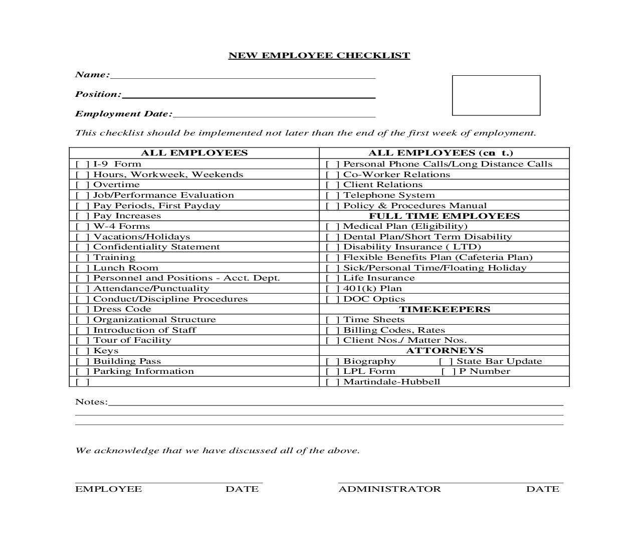 New Employee Checklist | Pdf Fpdf Doc Docx | Georgia