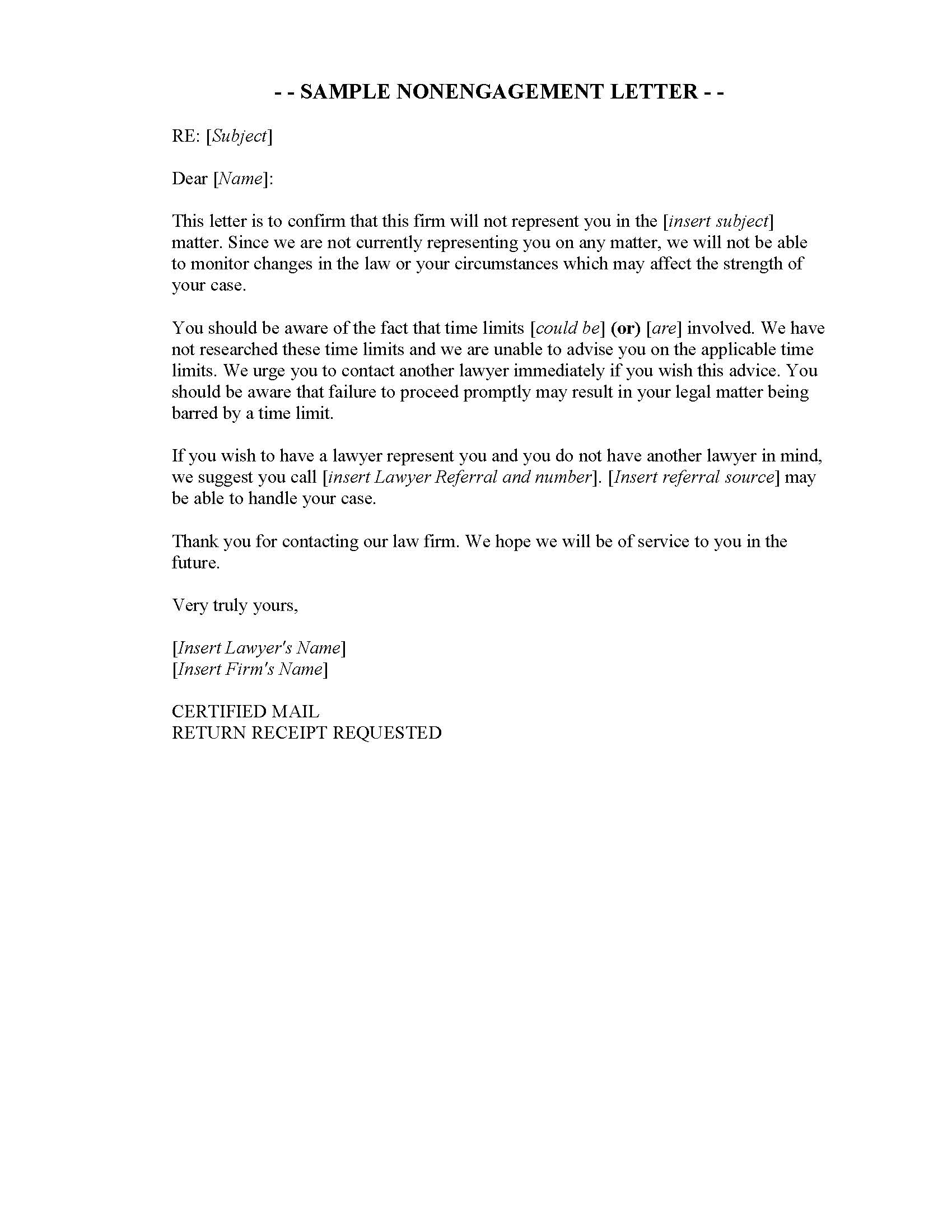 Nonengagement Letter (Sample And Form) | Pdf Fpdf Doc Docx | Georgia