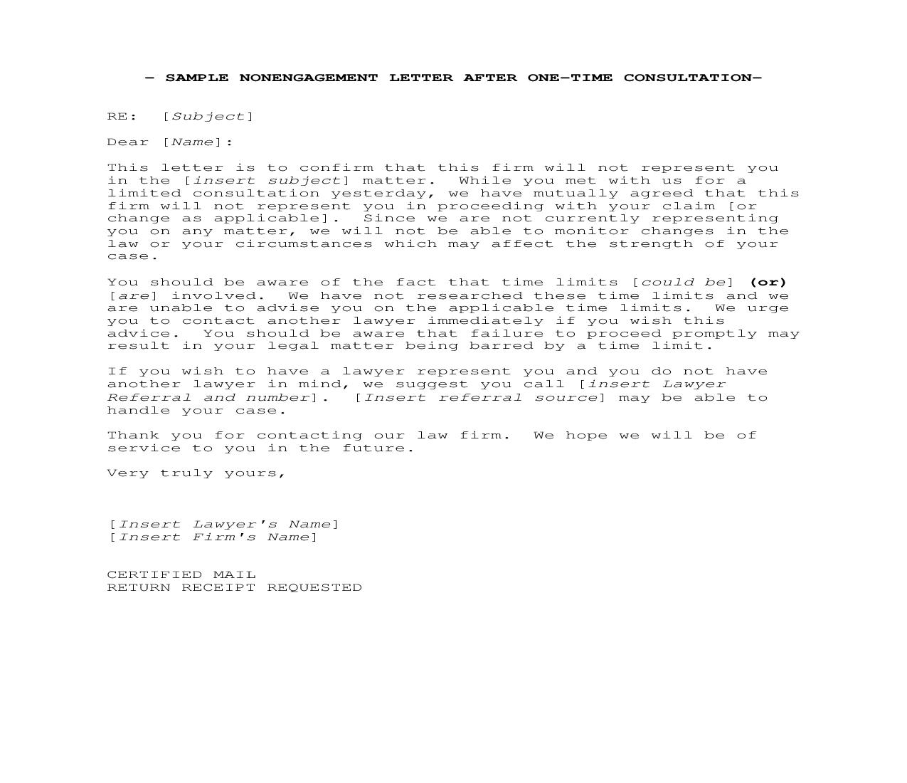 Nonengagement Letter After One Time Consultation (Sample And Form) | Pdf Fpdf Doc Docx | Georgia