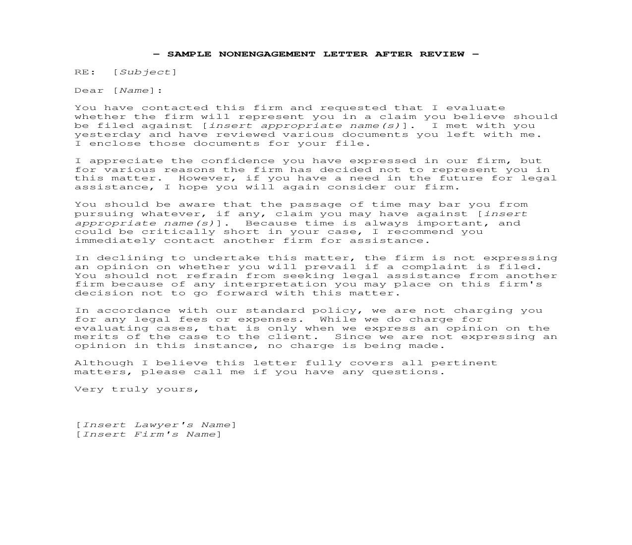 Nonengagment Letter After Review (Sample And Form) | Pdf Fpdf Doc Docx | Georgia