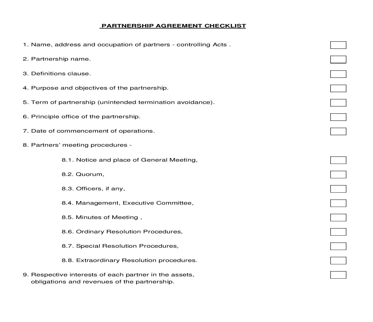 Partnership Agreement Checklist | Pdf Fpdf Doc Docx | Georgia