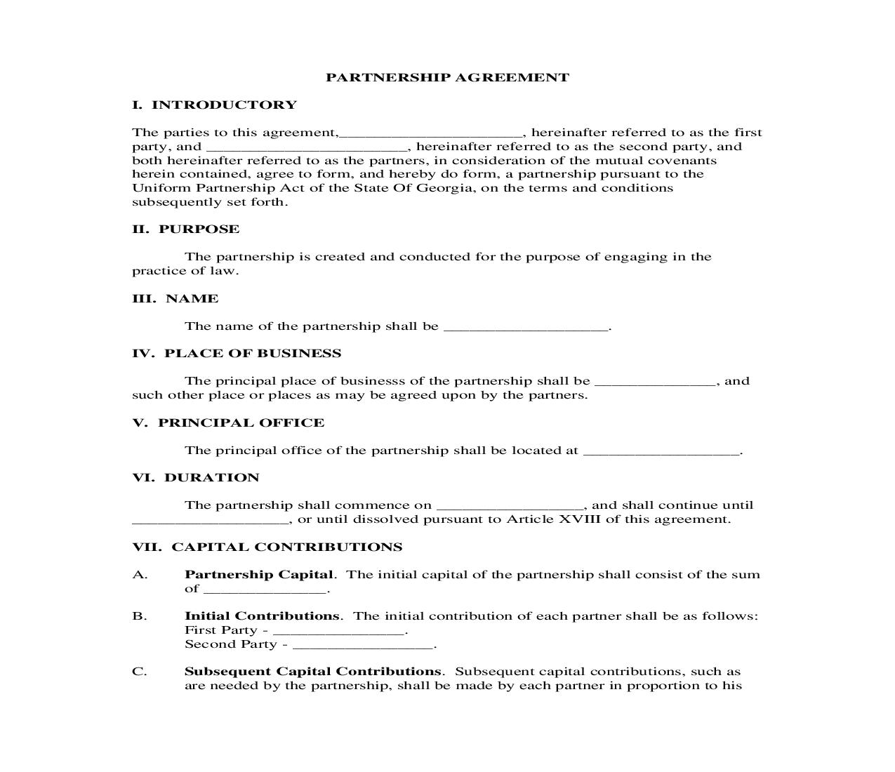 Partnership Agreement | Pdf Fpdf Doc Docx | Georgia