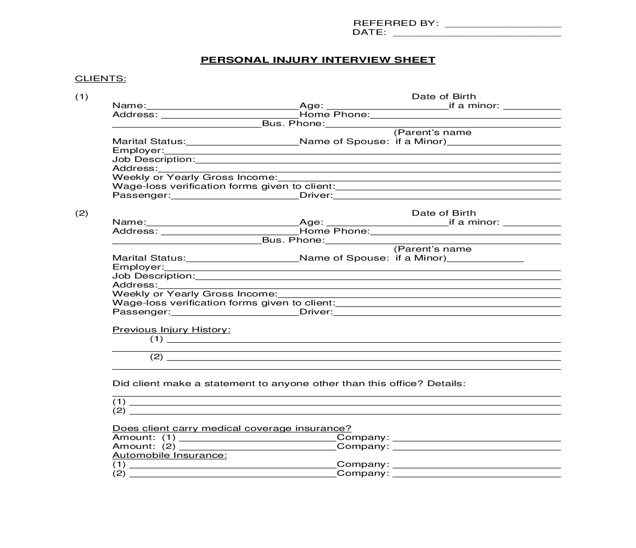 Personal Injury (Client) Interview Sheet | Pdf Fpdf Doc Docx | Georgia