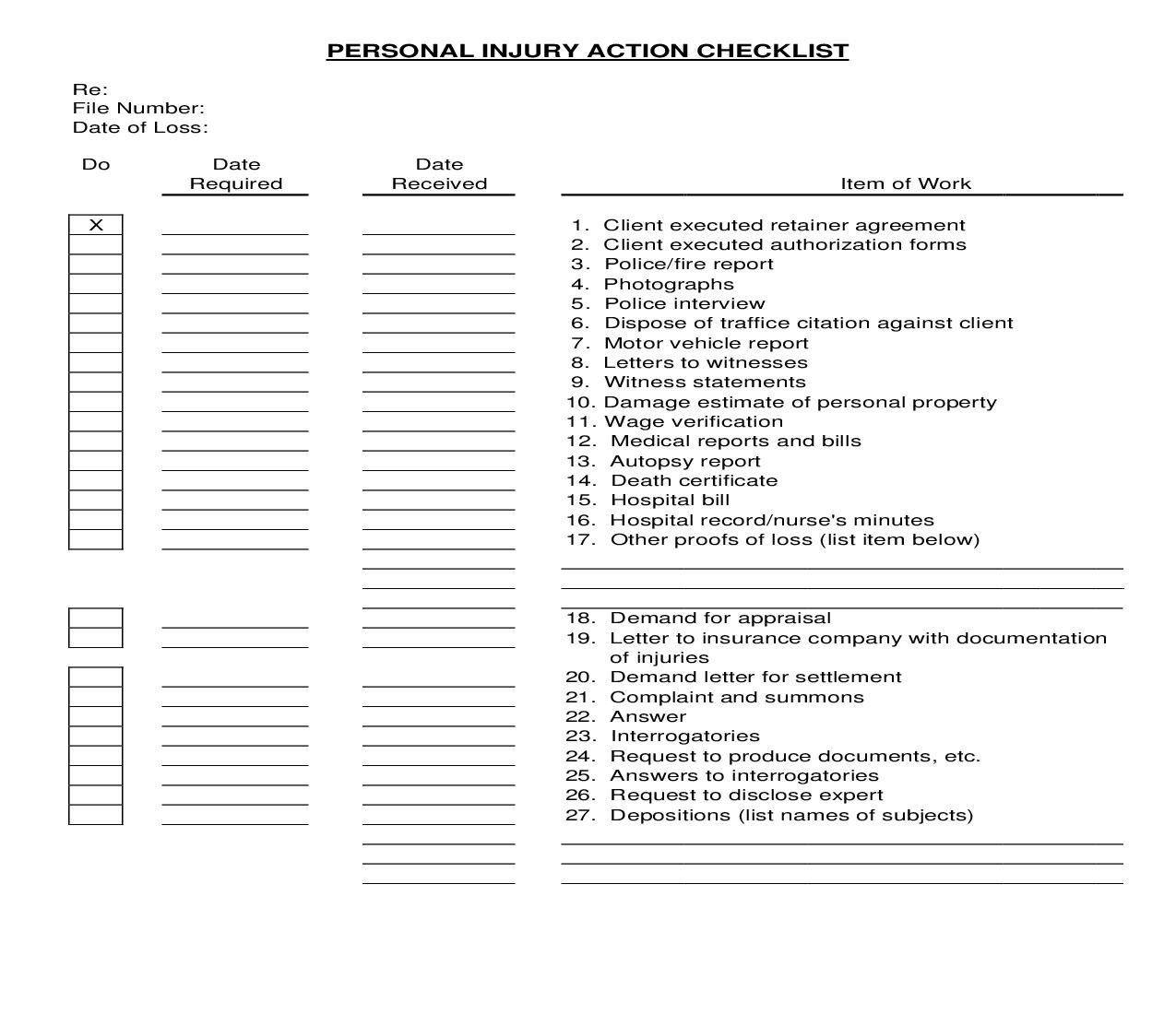 Personal Injury Action Checklist | Pdf Fpdf Doc Docx | Georgia