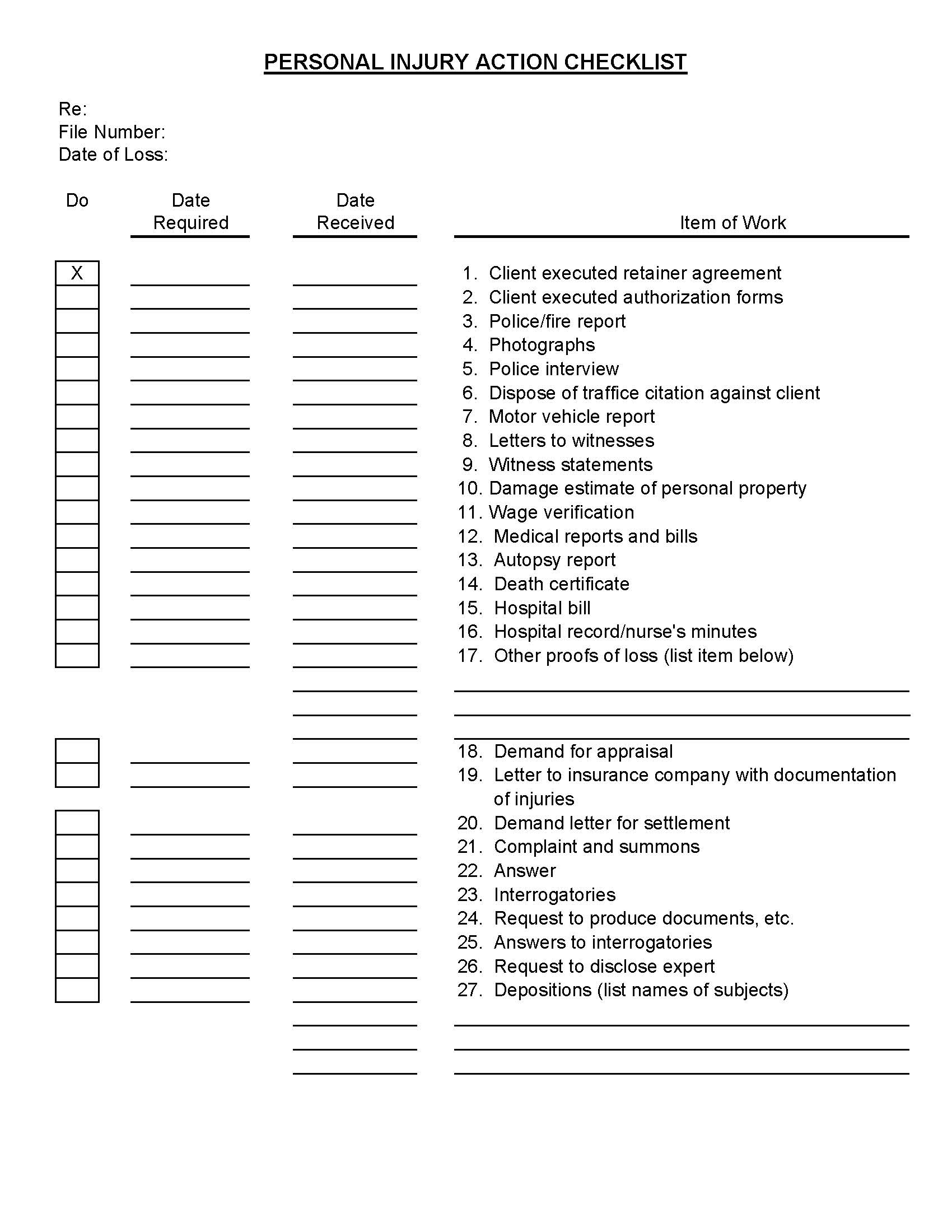 Personal Injury Action Checklist | Pdf Fpdf Doc Docx | Georgia