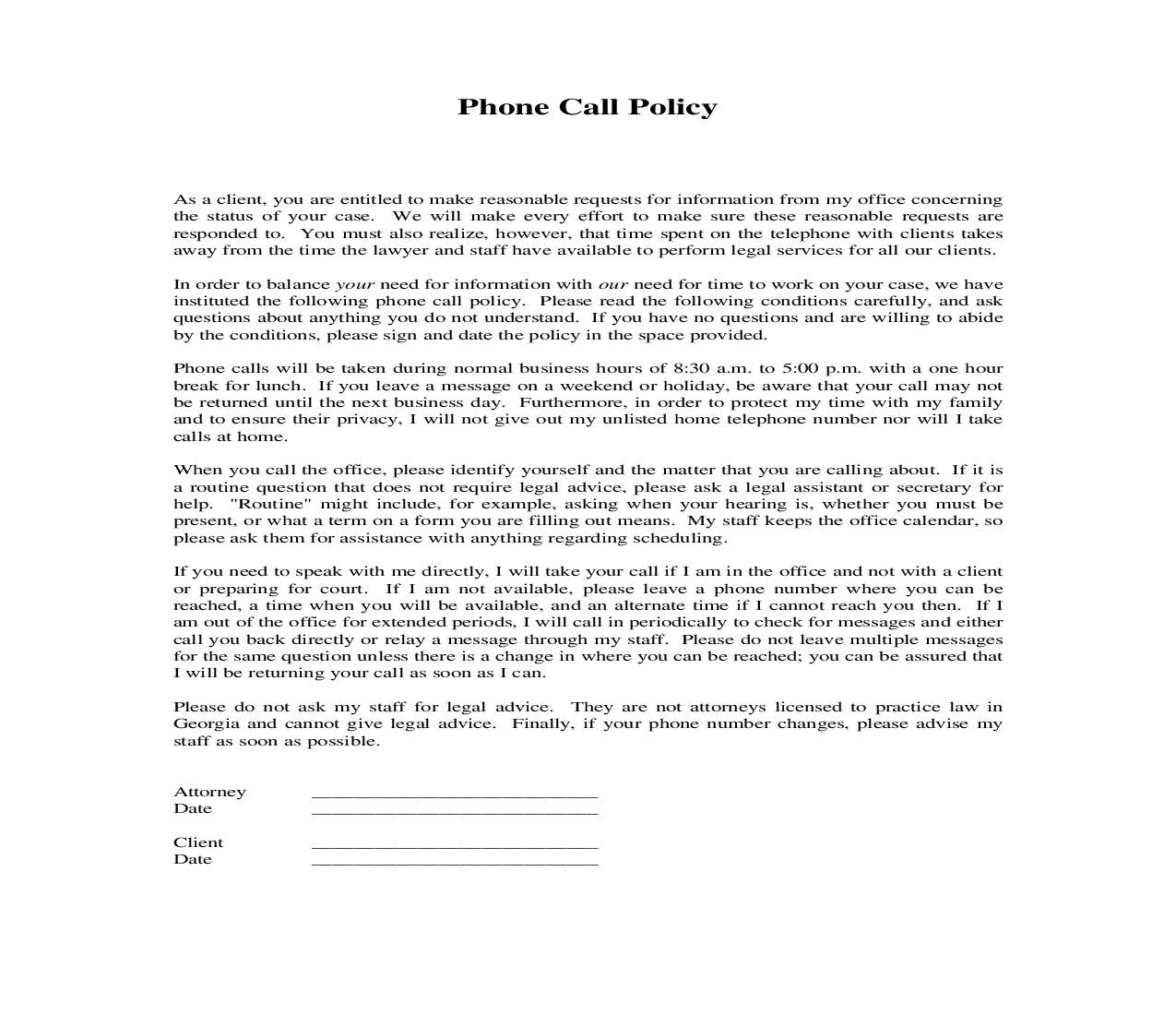 Phone Call Policy | Pdf Fpdf Doc Docx | Georgia