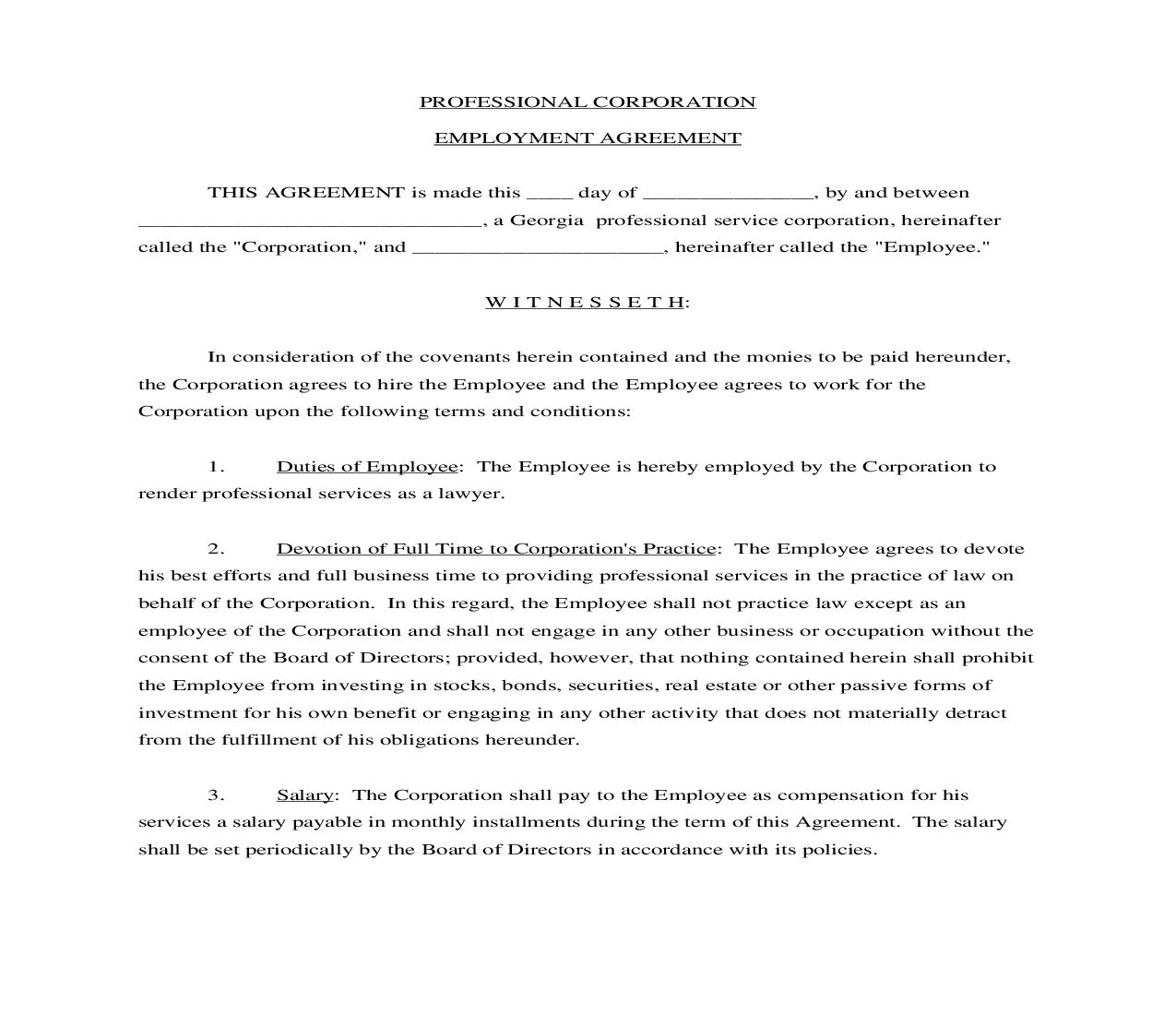 Professional Corporation Employment Agreement | Pdf Fpdf Doc Docx | Georgia