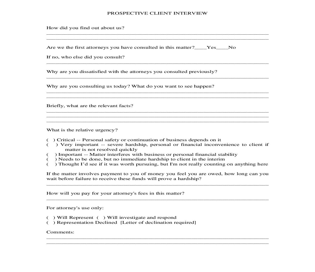 Prospective Client Interview | Pdf Fpdf Doc Docx | Georgia