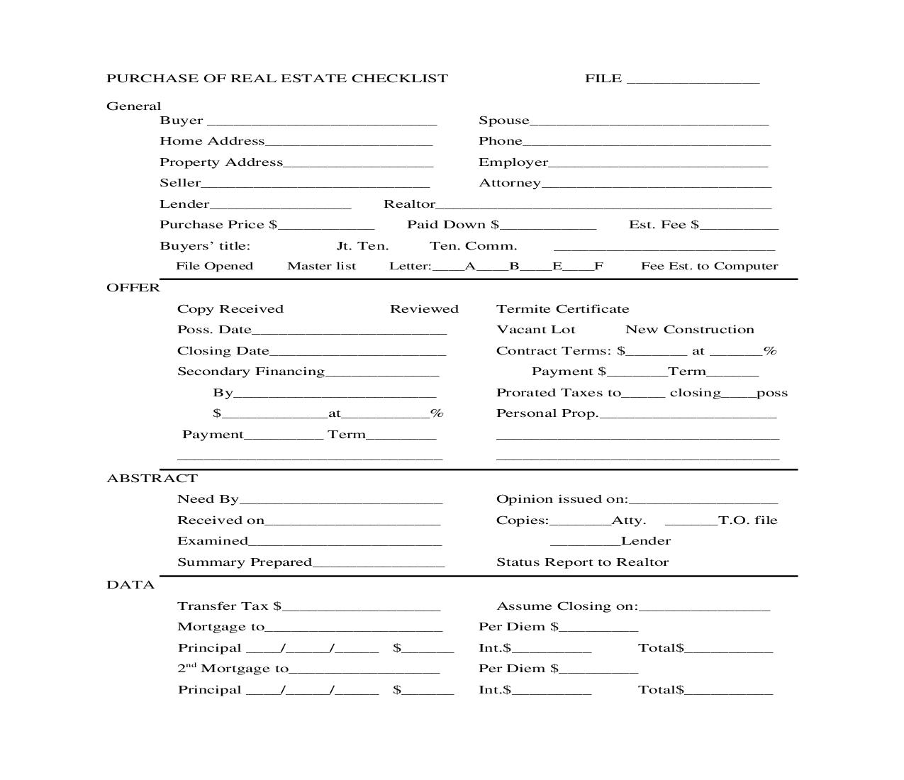 Purchase Of Real Estate Checklist | Pdf Fpdf Doc Docx | Georgia