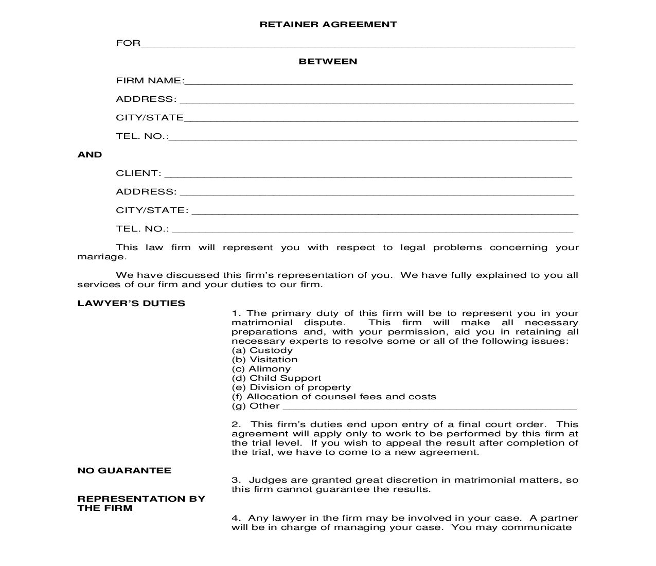 Retainer Agreement (Divorce) | Pdf Fpdf Doc Docx | Georgia