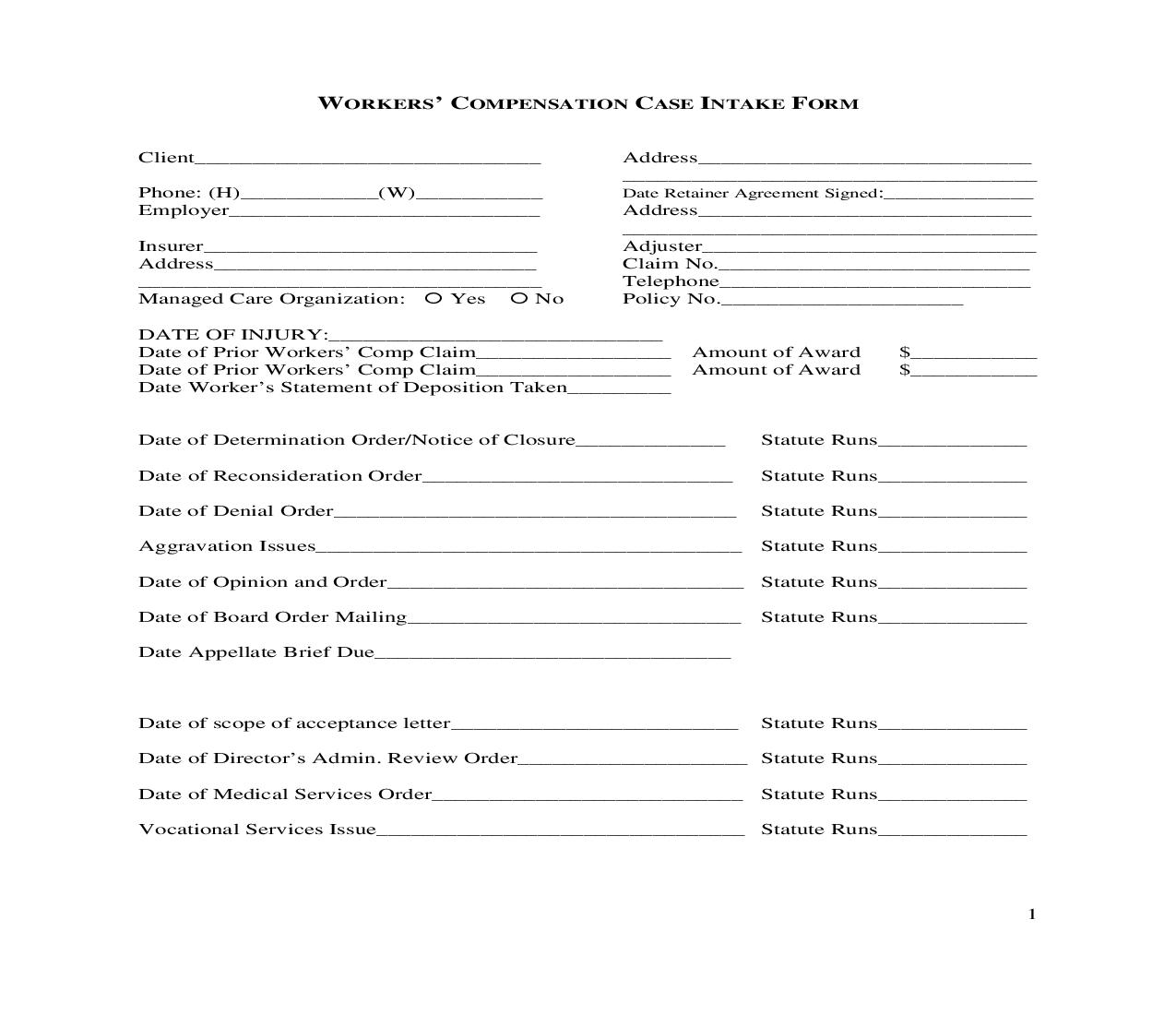 Workers Compensation Case Intake Form | Pdf Fpdf Doc Docx | Georgia