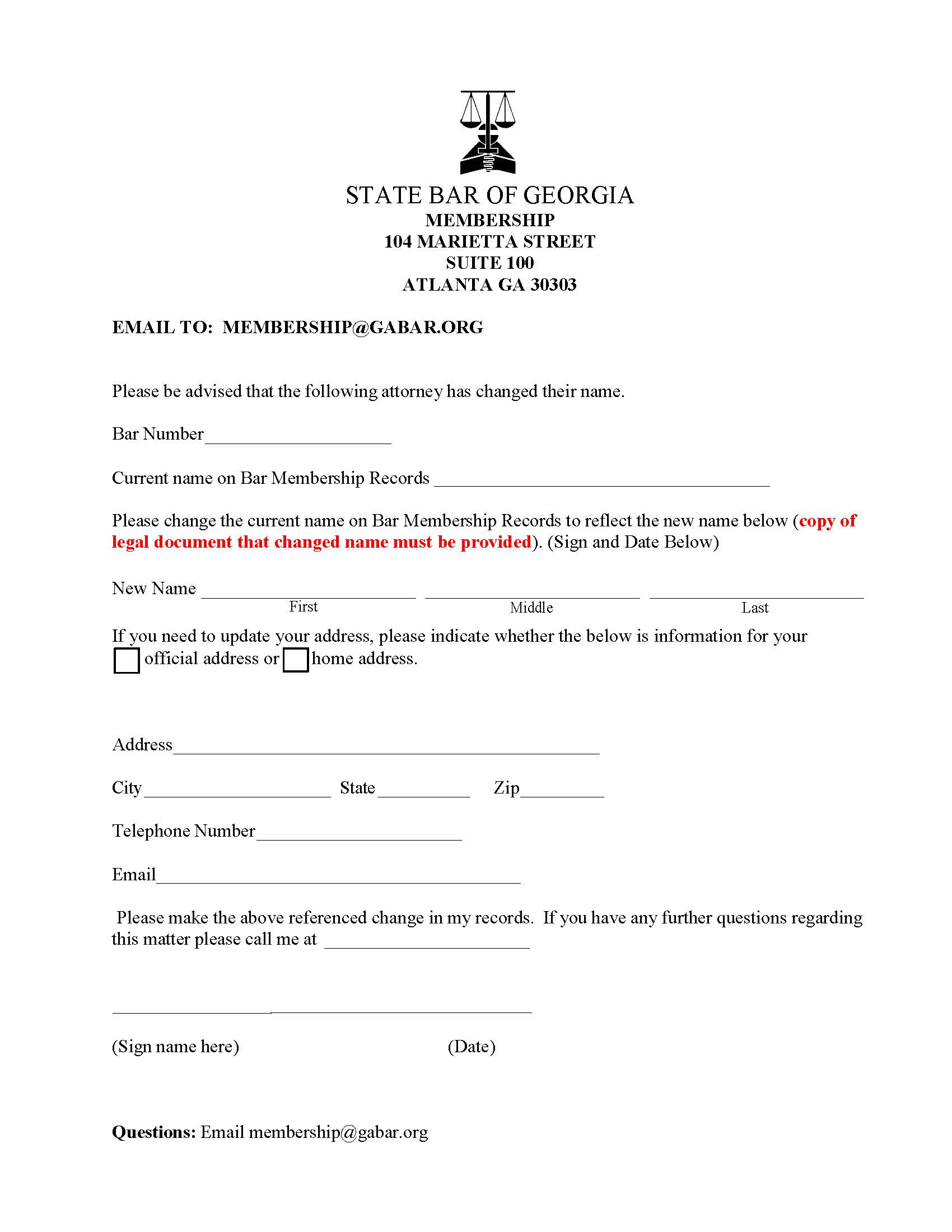 Request For Name Change | Pdf Fpdf Doc Docx | Georgia