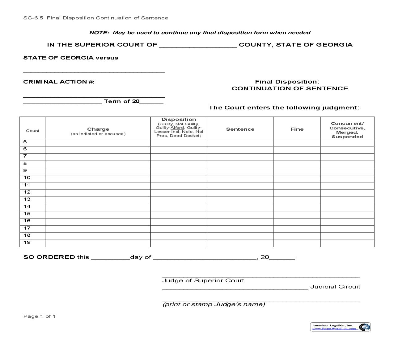 Final Disposition Continuation Of Sentence {SC-6.5} | Pdf Fpdf Doc Docx | Georgia