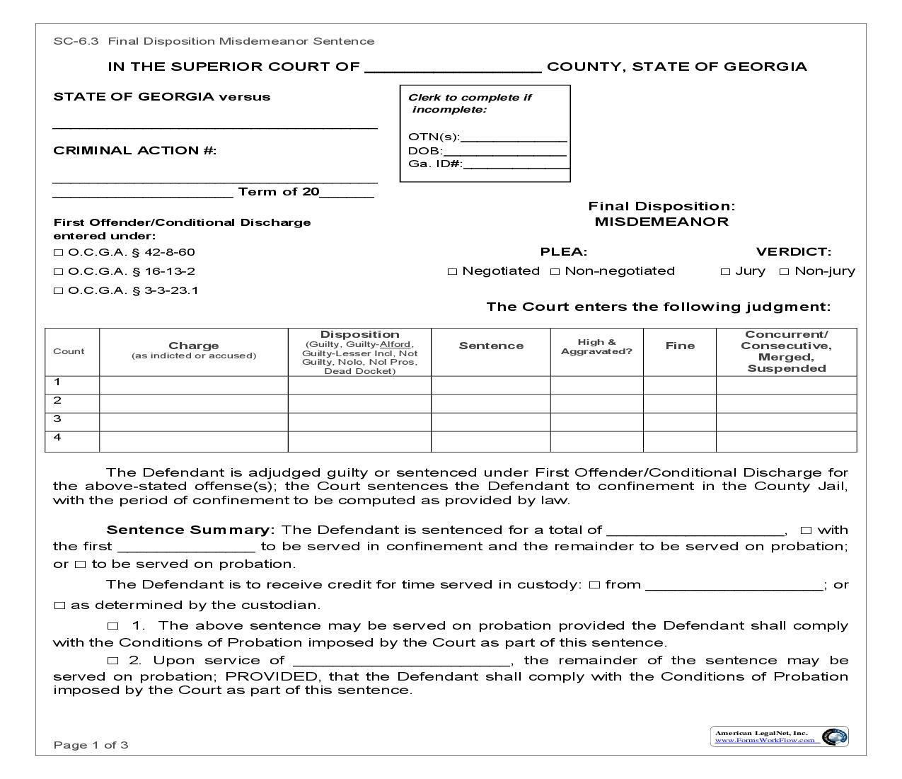 Final Disposition Misdemeanor {SC-6.3} | Pdf Fpdf Doc Docx | Georgia